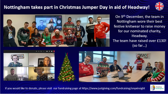 Onyx Insight wore their Christmas Jumpers for Headway Nottingham